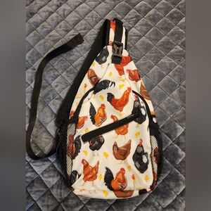 Colorful Rooster Print Sling Backpack